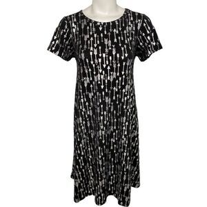 LuLaRoe Elegant‎ Carly Black Silver Arrows Shift Dress Sz XXS